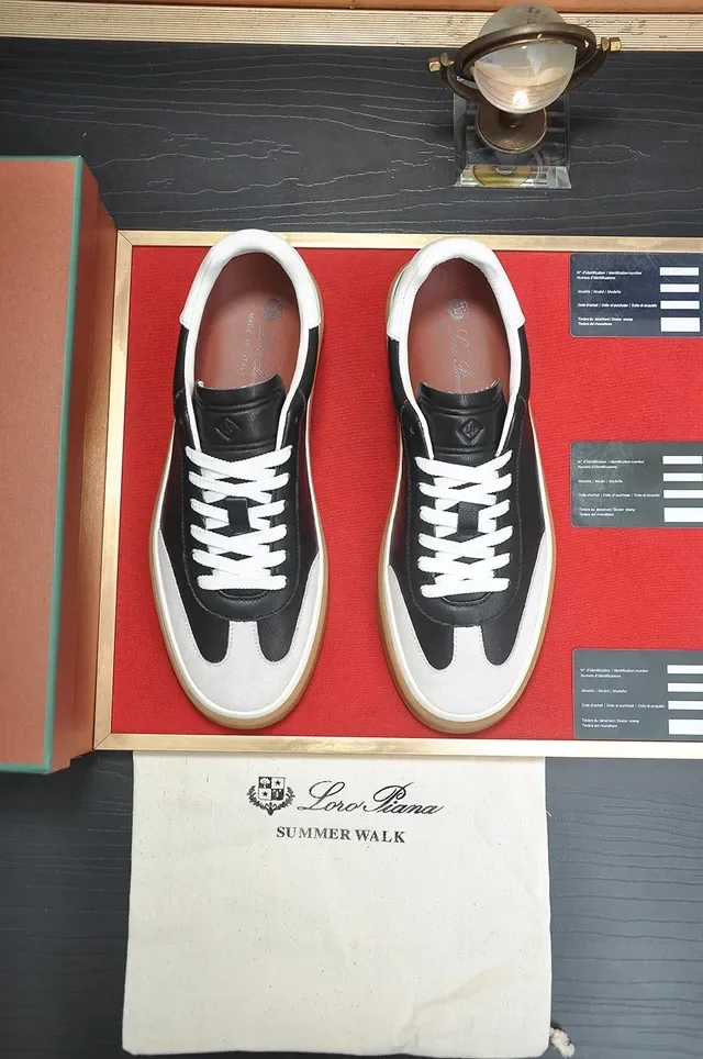 Black and White Two-Tone Leather Low-Top Gum Sole Sneaker 5