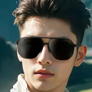 Black Aviator-Style Thin Metal Frame Sunglasses