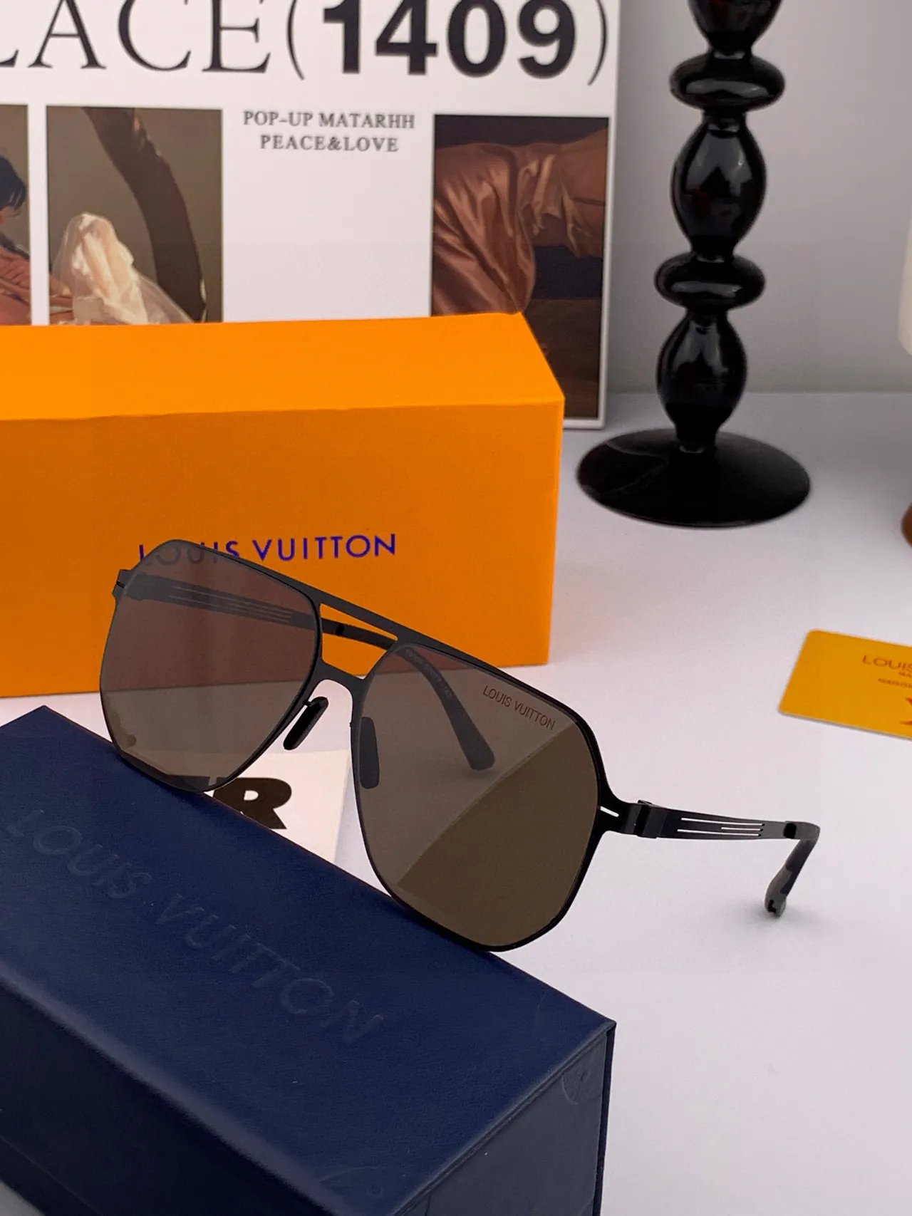 Black Aviator-Style Thin Metal Frame Sunglasses 3