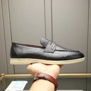 黑米色鳄鱼压花皮革一便士鞋带乐福鞋