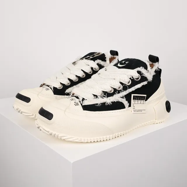 Black Beige Deconstructed Canvas Frayed Edge Detailing Sneakers 2