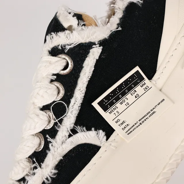 Black Beige Deconstructed Canvas Frayed Edge Detailing Sneakers 6