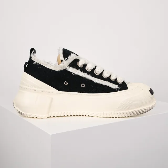 Black Beige Deconstructed Canvas Frayed Edge Detailing Sneakers 7