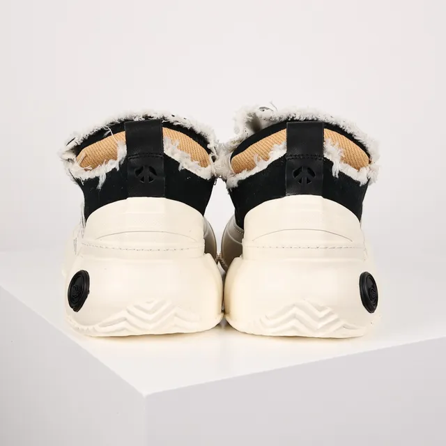 Black Beige Deconstructed Canvas Frayed Edge Detailing Sneakers 8