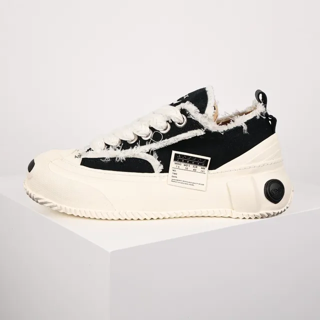 Black Beige Deconstructed Canvas Frayed Edge Detailing Sneakers 9