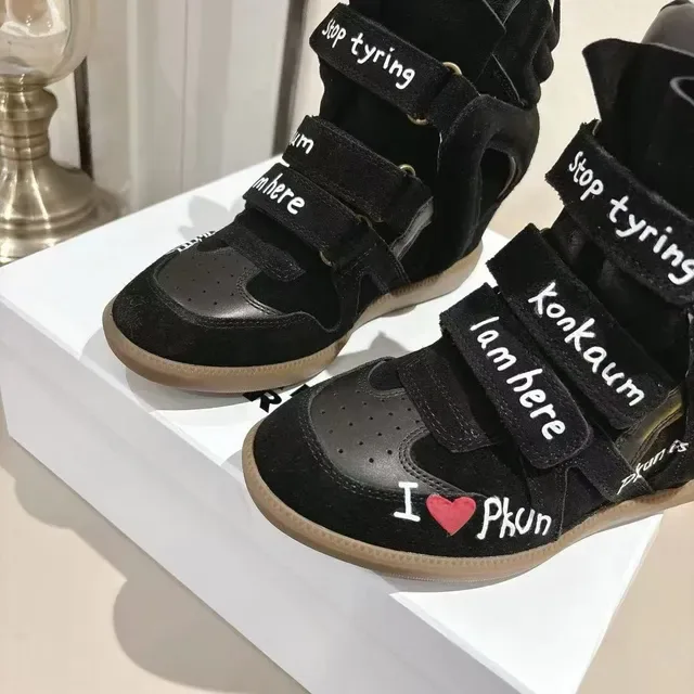 Black Beige High-Top Suede Upper Sneakers 3