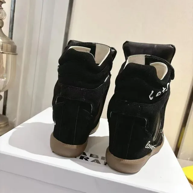 Black Beige High-Top Suede Upper Sneakers 4