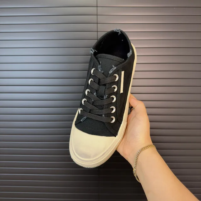 Black Beige Low-Top Upper Canvas Shoes 5