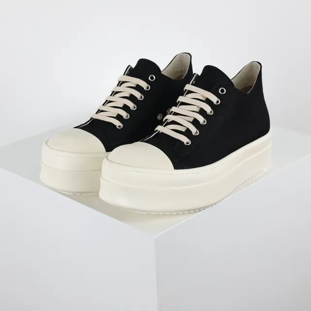 Black Beige Platform Sole Canvas Upper Sneakers 2