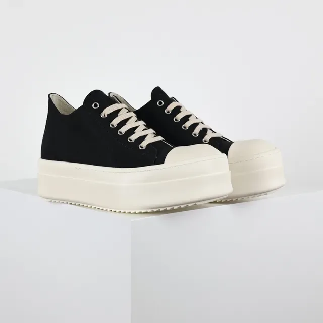 Black Beige Platform Sole Canvas Upper Sneakers 3