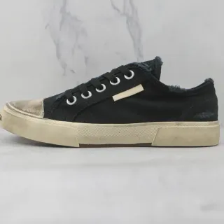Black Beige Upper Frayed Collar Detail Canvas Shoes