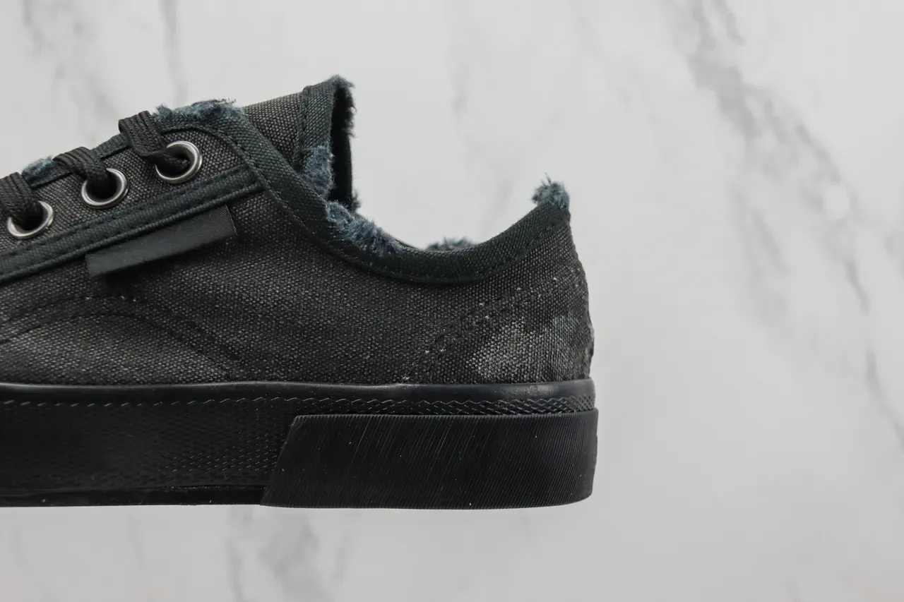 Black Blue Canvas Upper Frayed Collar Lining Sneakers 7