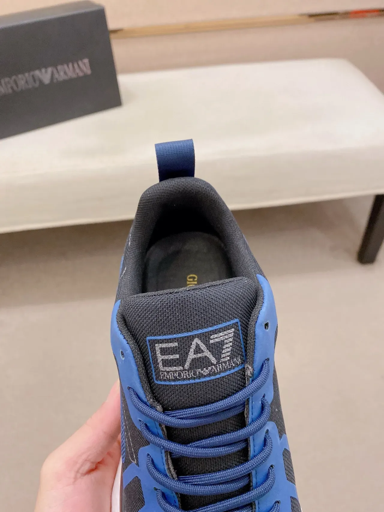 Black Blue Knit Mesh Upper Geometric Overlay Sneakers 6