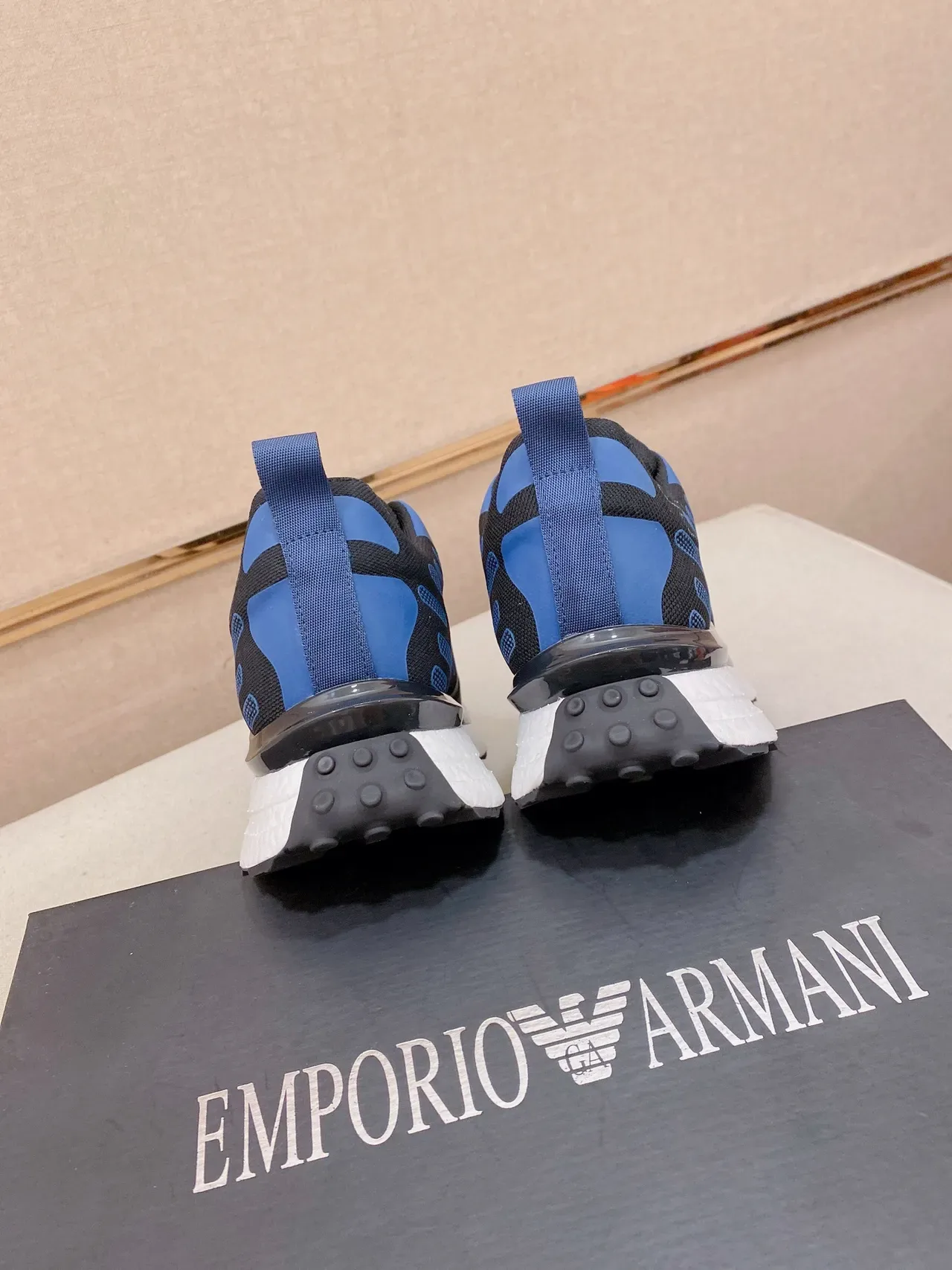 Black Blue Knit Mesh Upper Geometric Overlay Sneakers 8