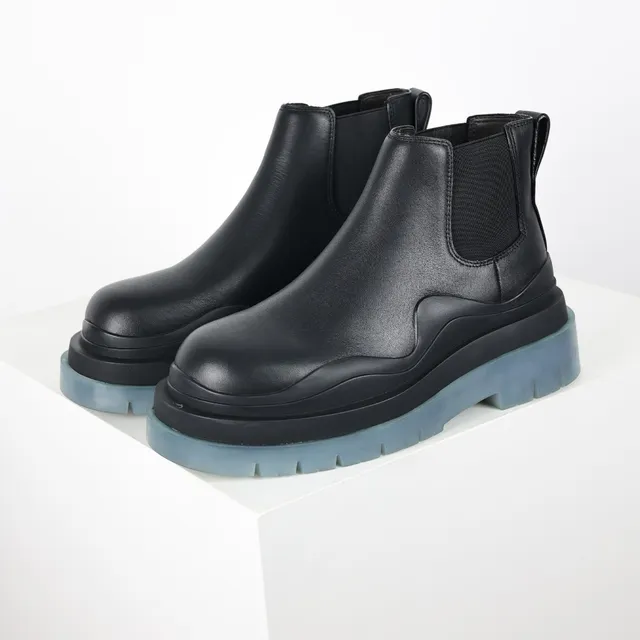 Black Blue Smooth Upper Elastic Side Panels Chelsea Boots 2