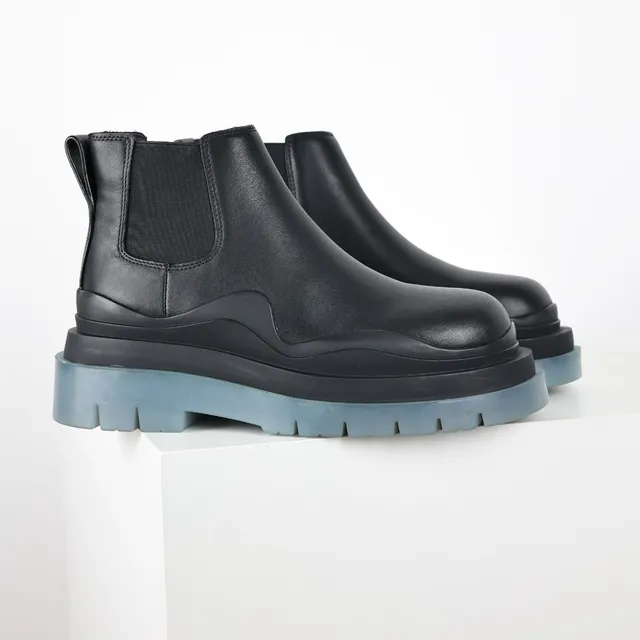 Black Blue Smooth Upper Elastic Side Panels Chelsea Boots 3