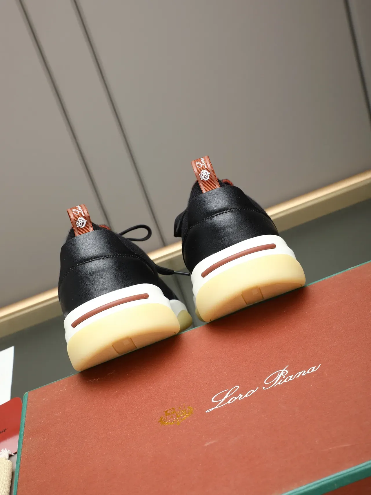 Black Brown Knit-and-Leather Upper Two-Tone Platform Sole Sneakers 3