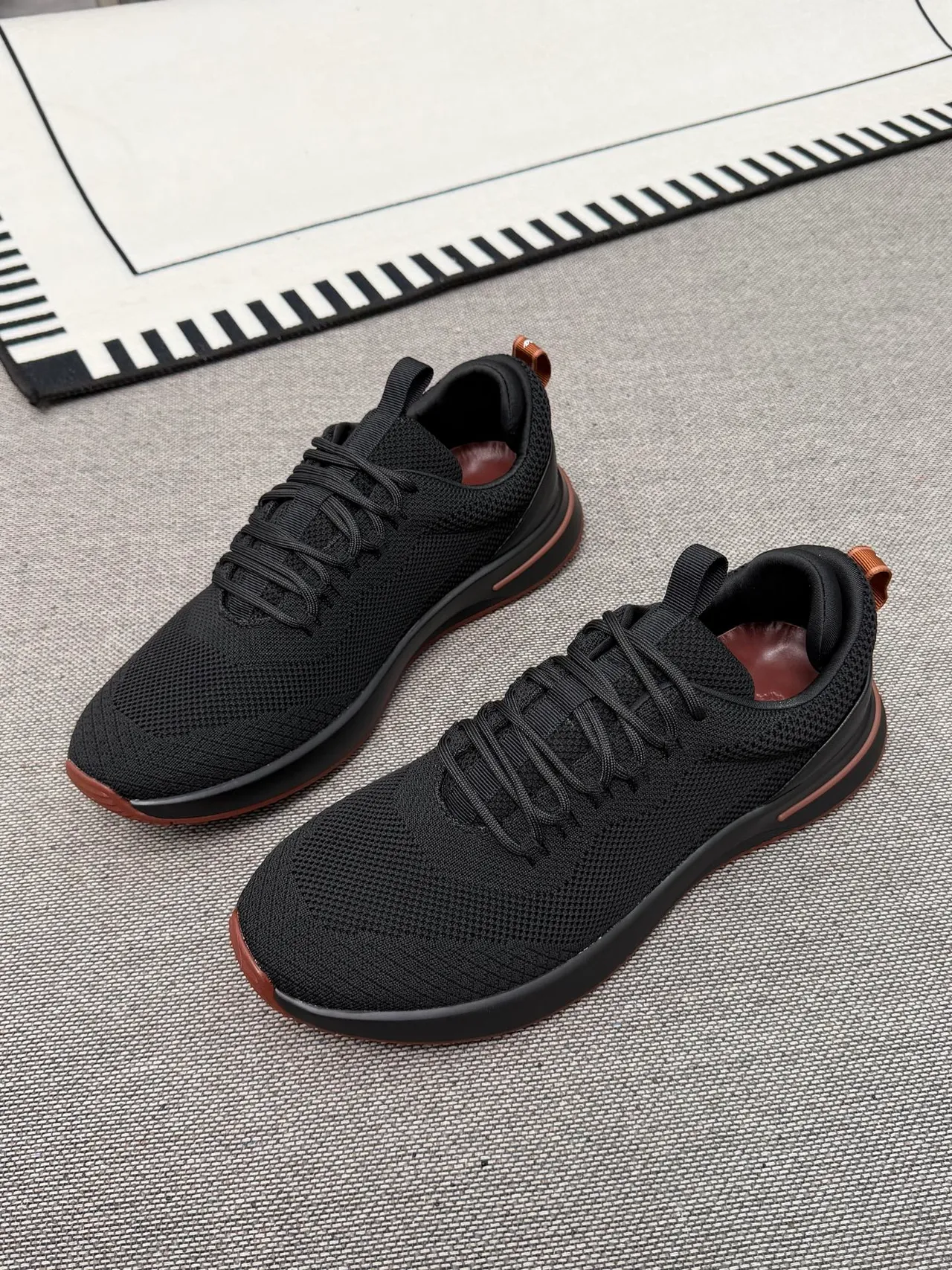 Black Brown Knit Mesh Upper Sculpted Monolithic Midsole Sneakers 4