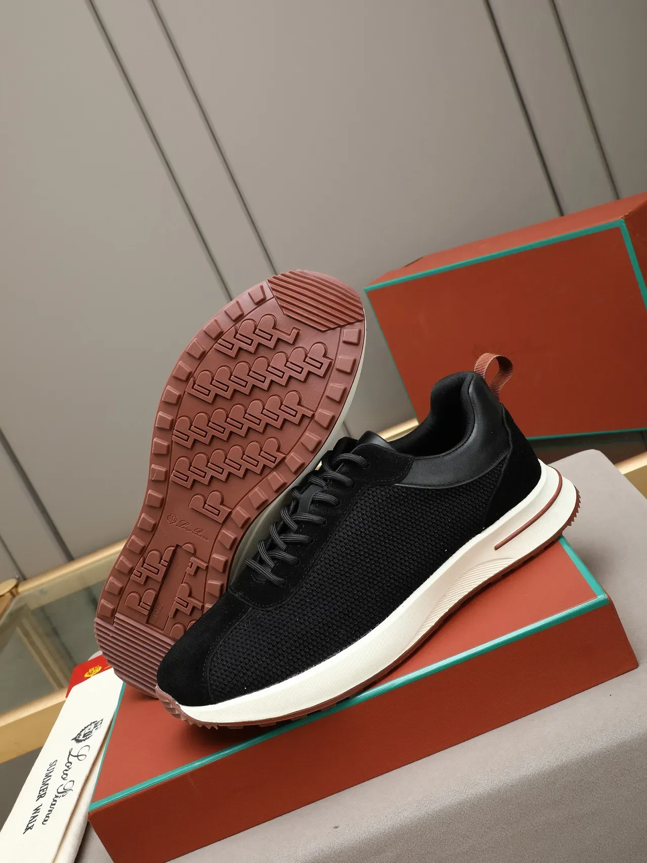 Black Brown Mesh And Suede Upper Layered White Midsole Sneakers 4