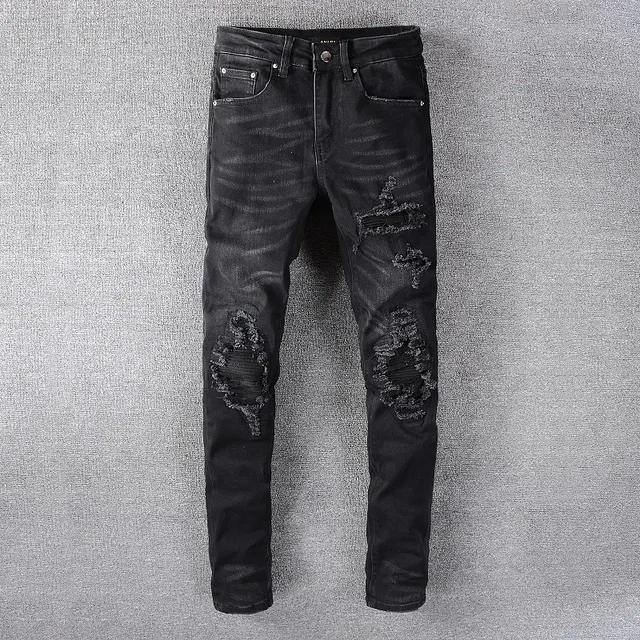 Black Distressed Slim-Fit Jeans 5