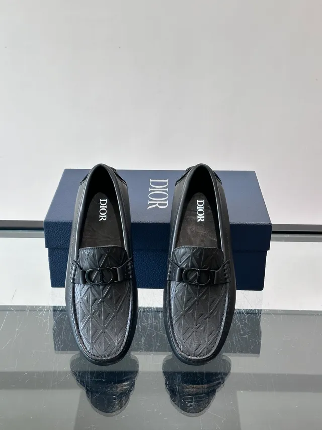 Black Embossed Geometric Pattern Buckle-Accented Strap Loafer 4
