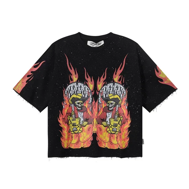 Black Flame Skull Graphic Oversized T-Shirt 3