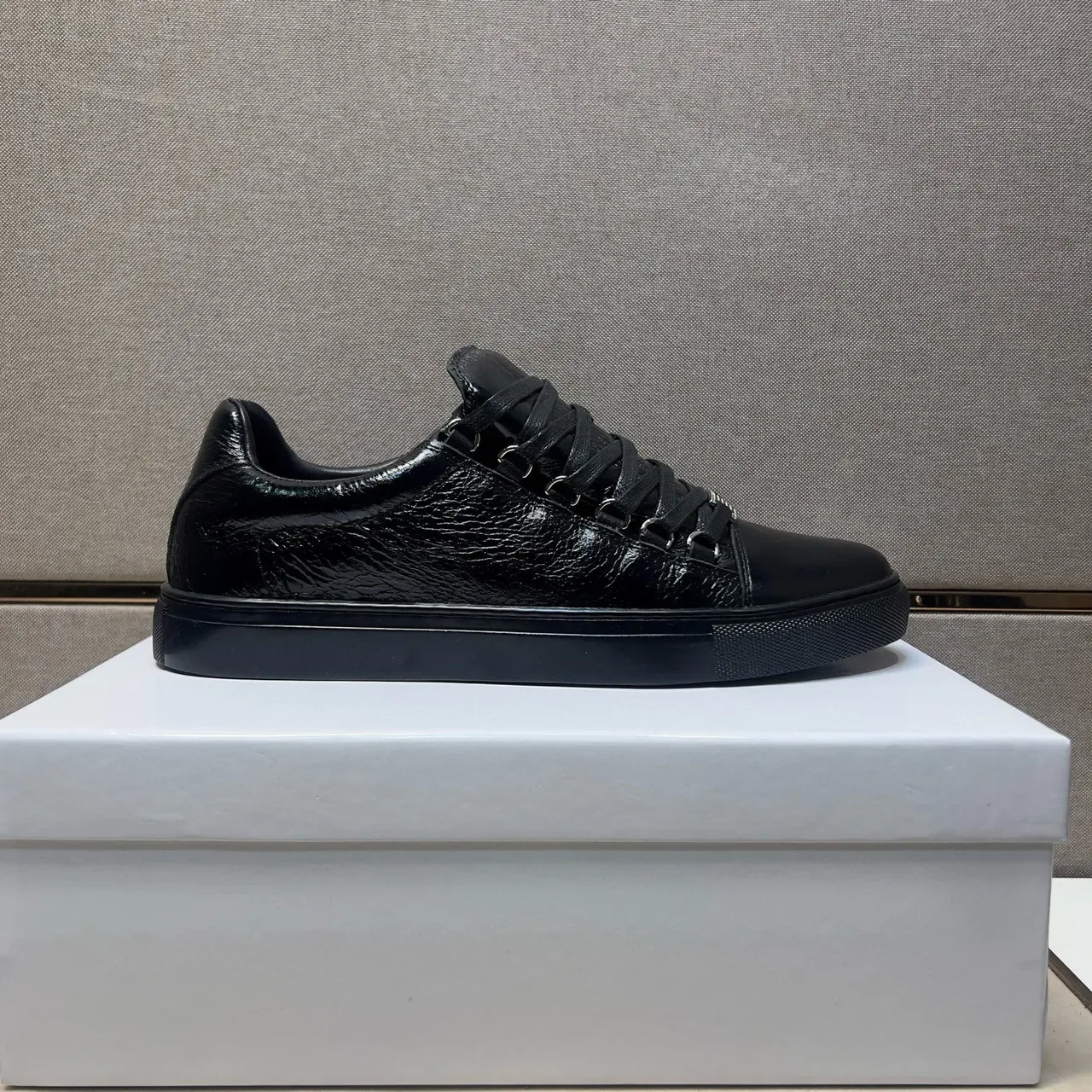Black Glossy Patent Leather Low-Top Sneaker 4