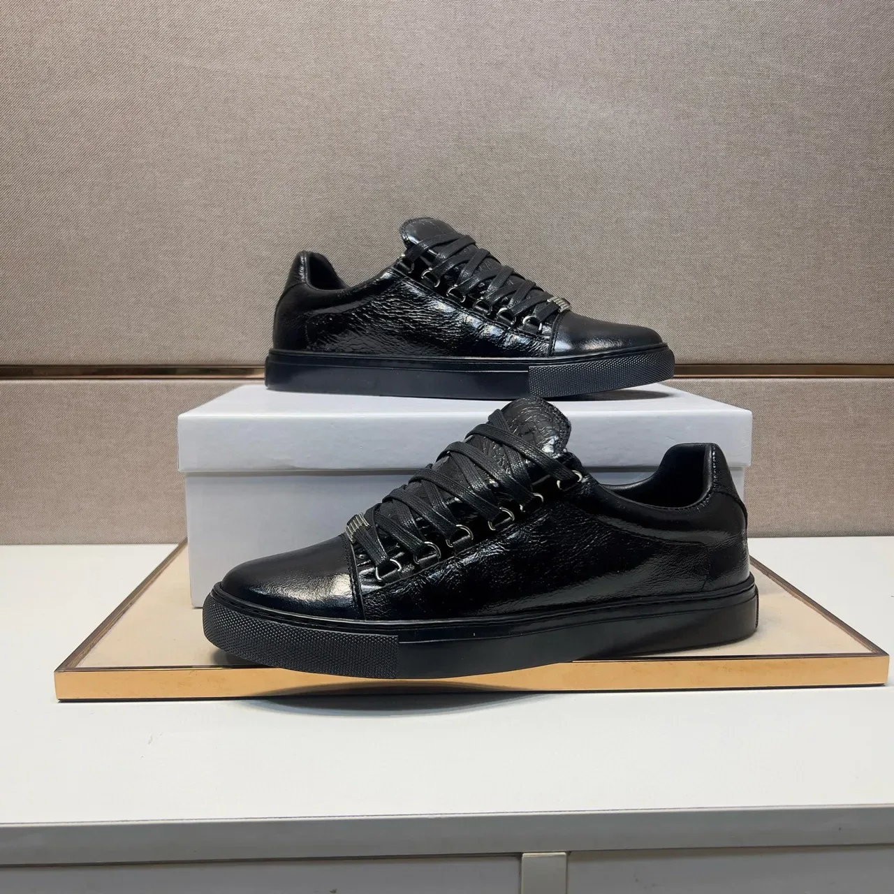 Black Glossy Patent Leather Low-Top Sneaker 5