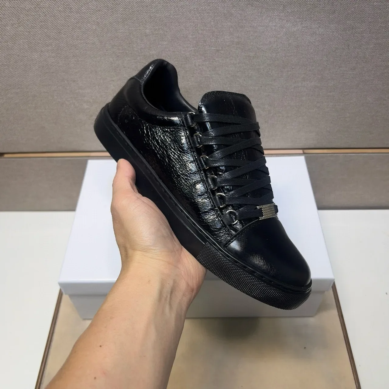 Black Glossy Patent Leather Low-Top Sneaker 6