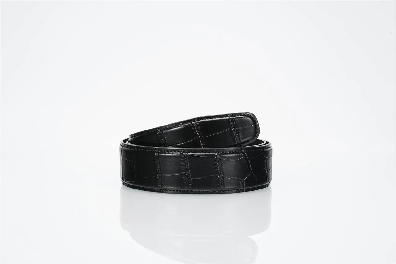 Black Gold Crocodile-Embossed Octagonal Silver Buckle Leather Belt 3