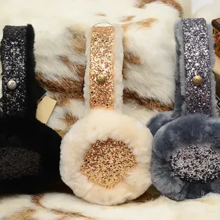 Black Gold Fluffy Faux Fur Glitter-Accented Headband Beanie