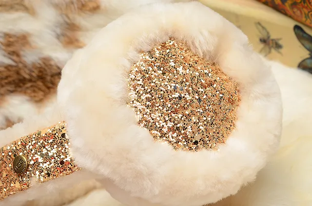 Boné com faixa preto e dourada fluffy faux fur glitter-accented 5