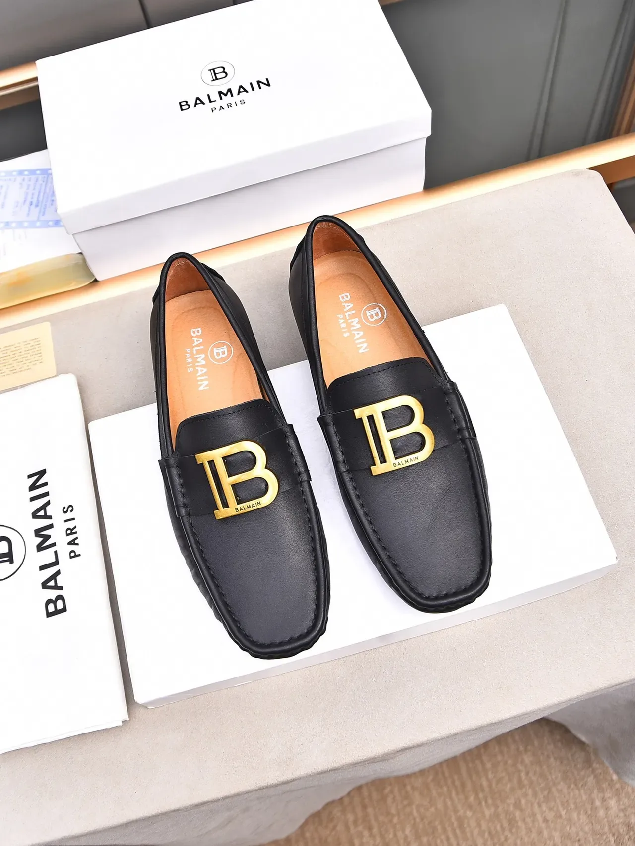 Black Gold Leather Buckle Loafer 3