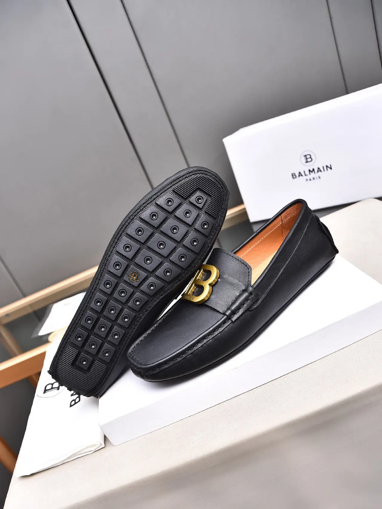 Black Gold Leather Buckle Loafer 4