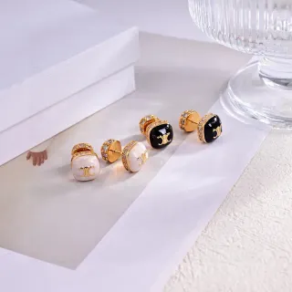 Black Gold Square Enamel Face Metal Earrings