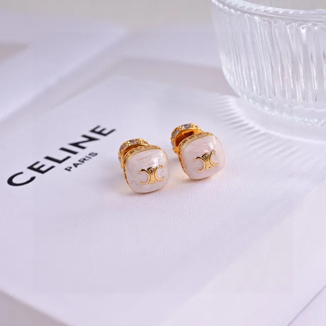 Black Gold Square Enamel Face Metal Earrings 3