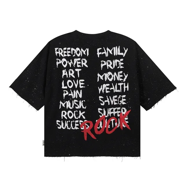 Black Graphic-Print Cropped Raw-Hem Oversized T-Shirt 2