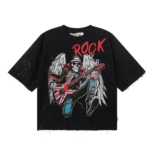 Black Graphic-Print Cropped Raw-Hem Oversized T-Shirt 3