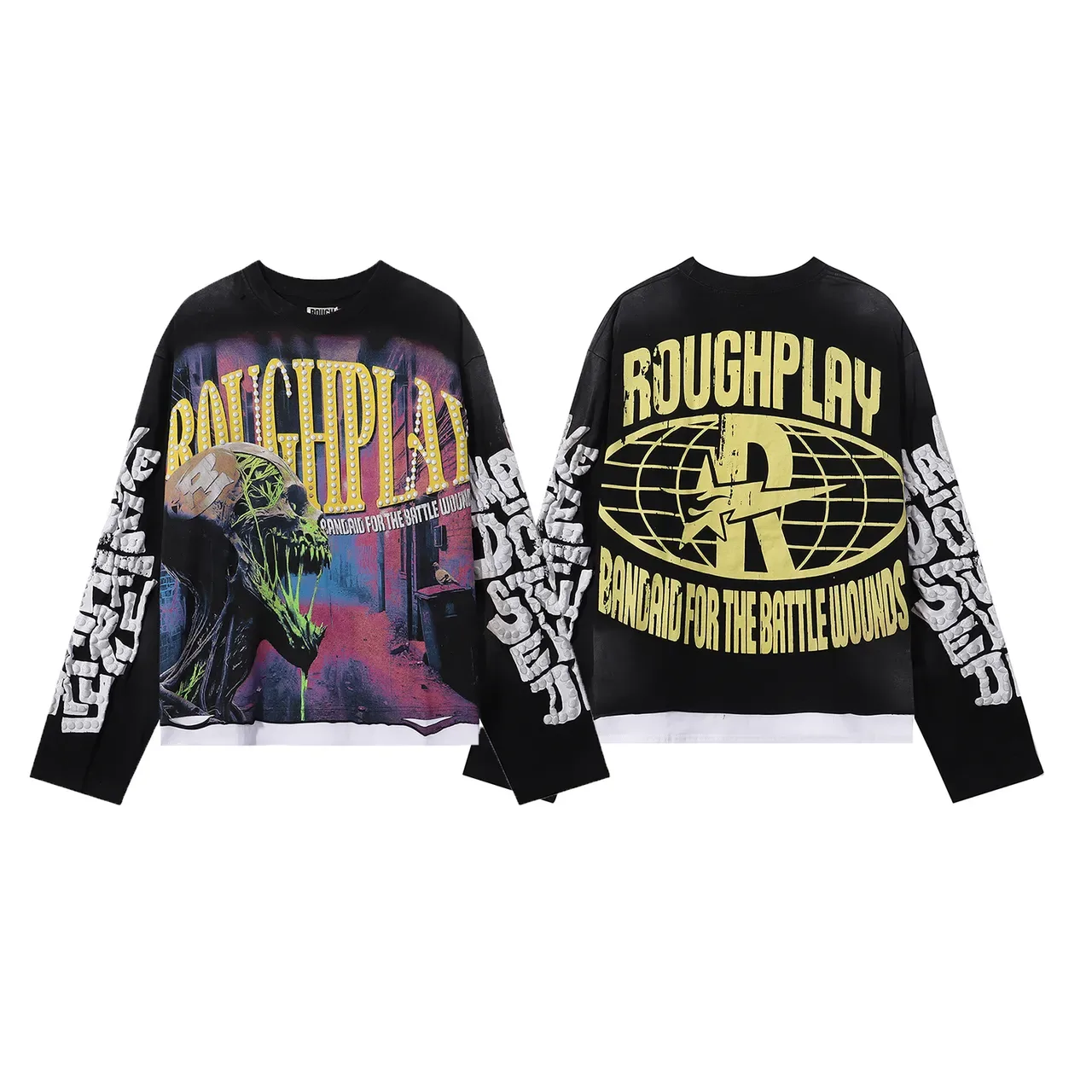 Black Graphic-Print Studded Sleeve Oversized T-Shirt 5