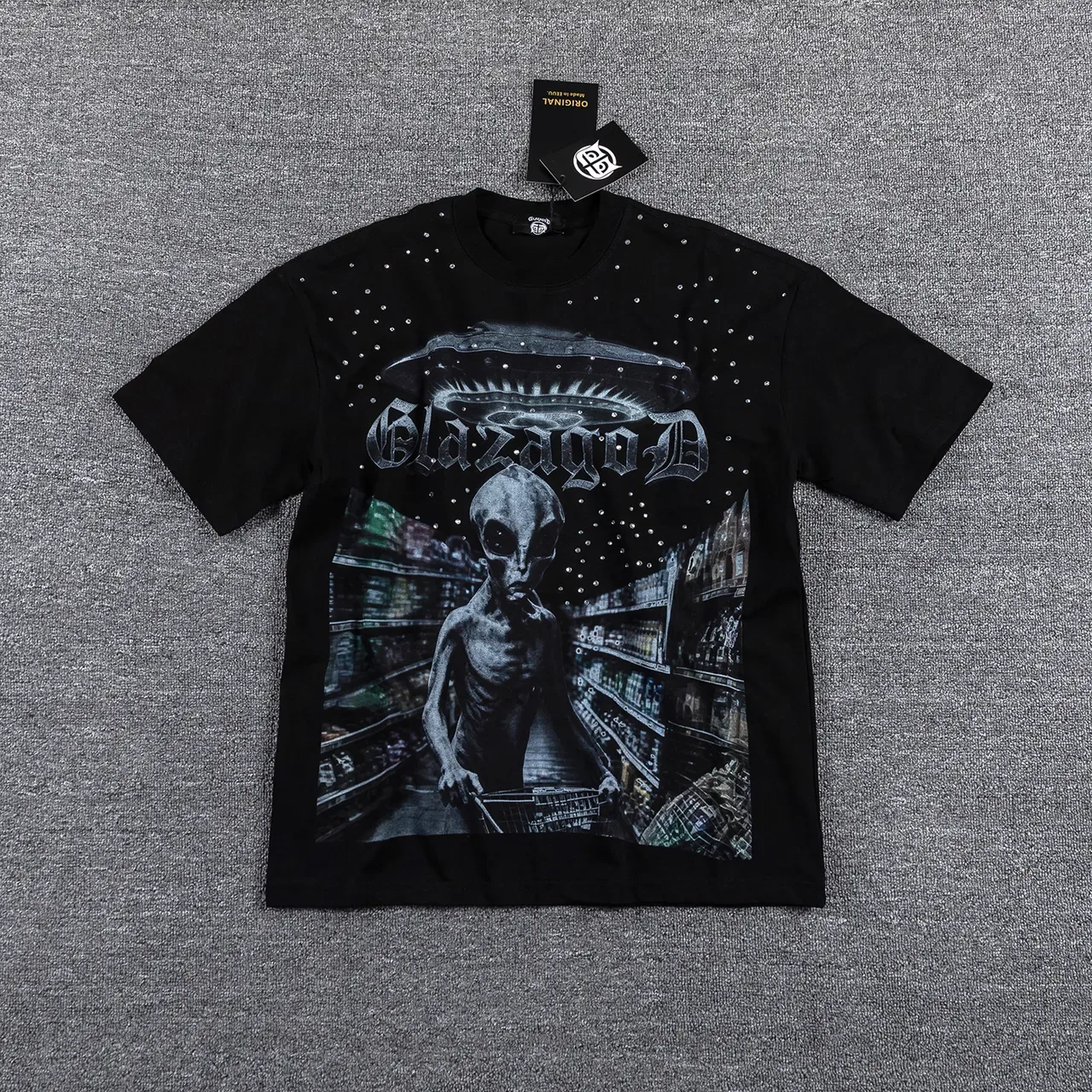 Black Gray Graphic-Print Oversized Fit T-Shirt 2