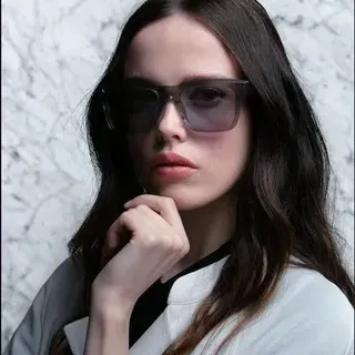 Black Gray Rectangular Frame Thick Acetate-Like Temples Sunglasses