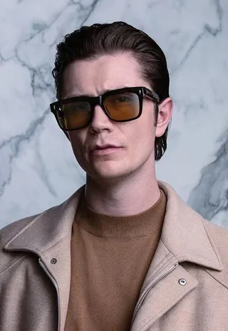 Black Gray Rectangular Frame Thick Acetate-Like Temples Sunglasses 6