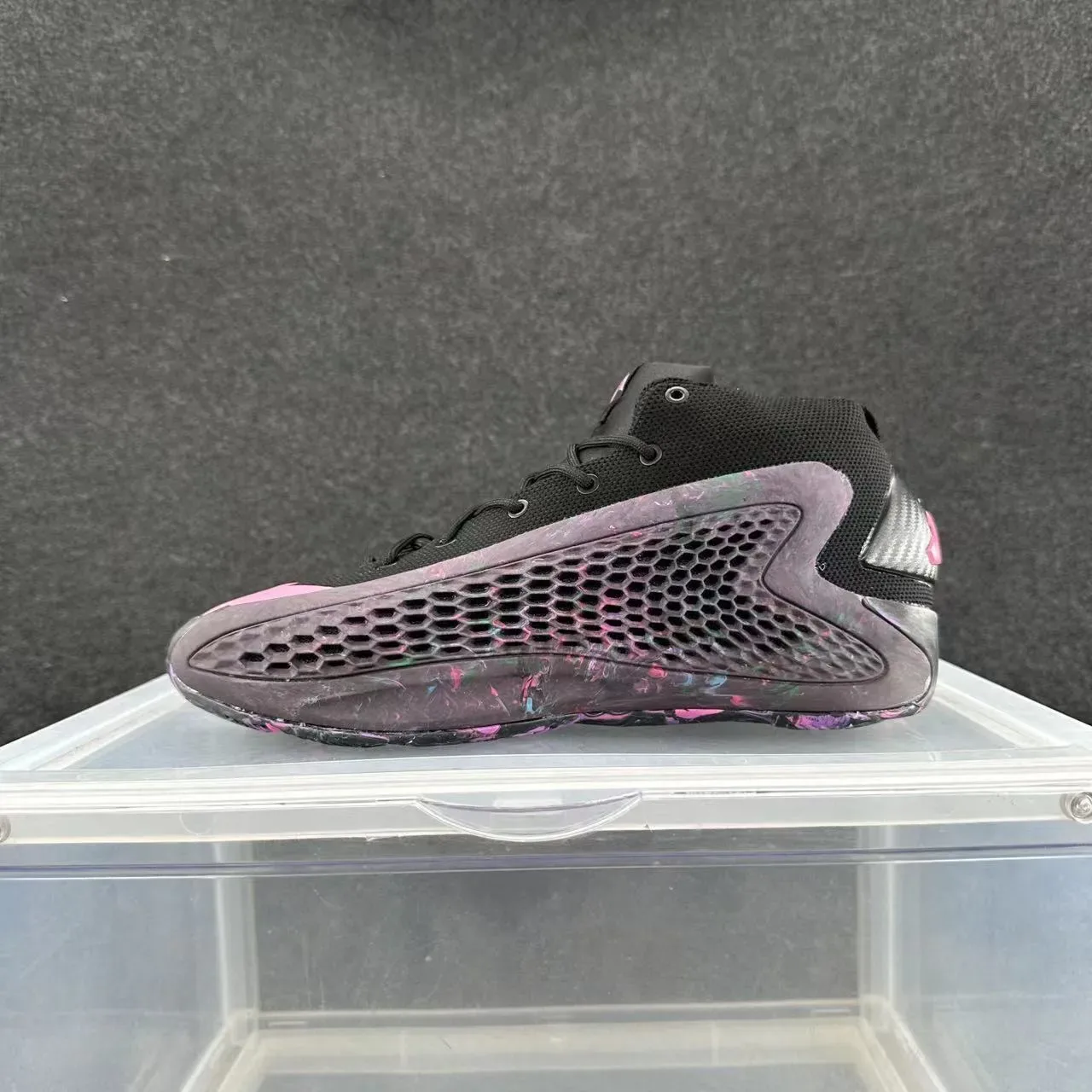 Black High-Top Perforated Midsole Splatter-Paint Athletic Sneaker 2