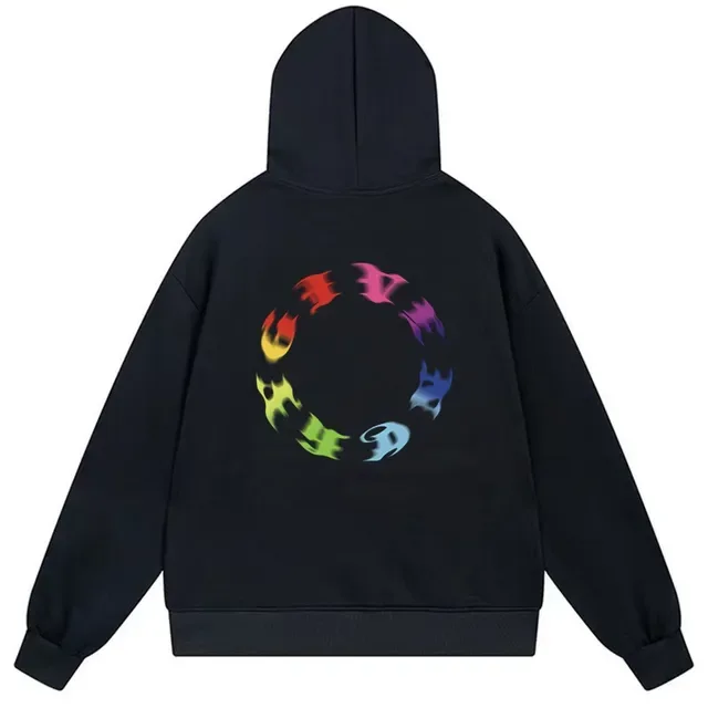 Black Multicolor Oversized Fit Back Graphic Print Hoodie 1