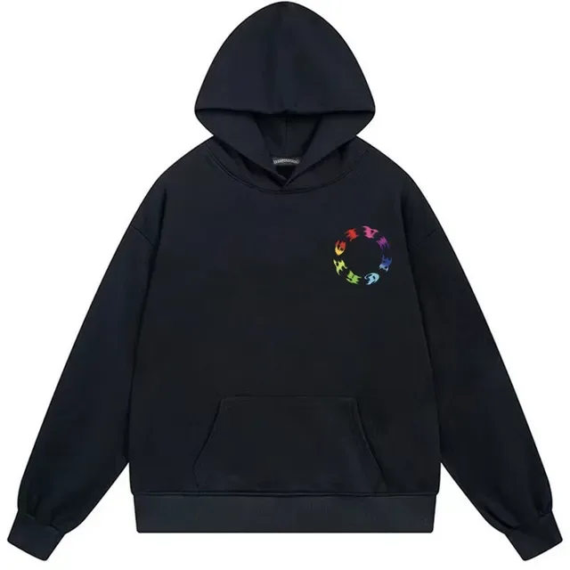 Black Multicolor Oversized Fit Back Graphic Print Hoodie 2