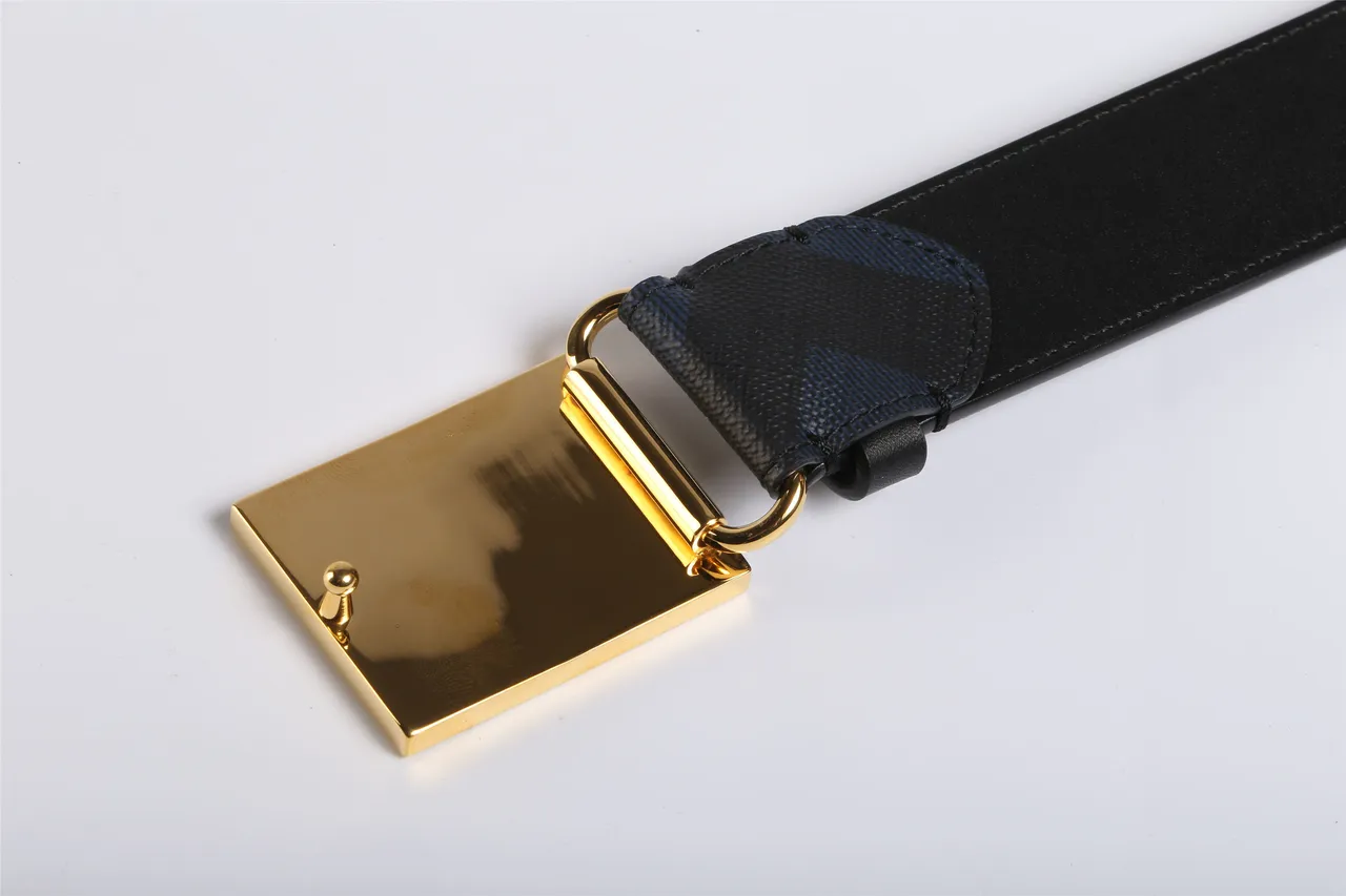 Black Navy Reversible Two-Tone Engraved Gold Buckle Leather Belt 2