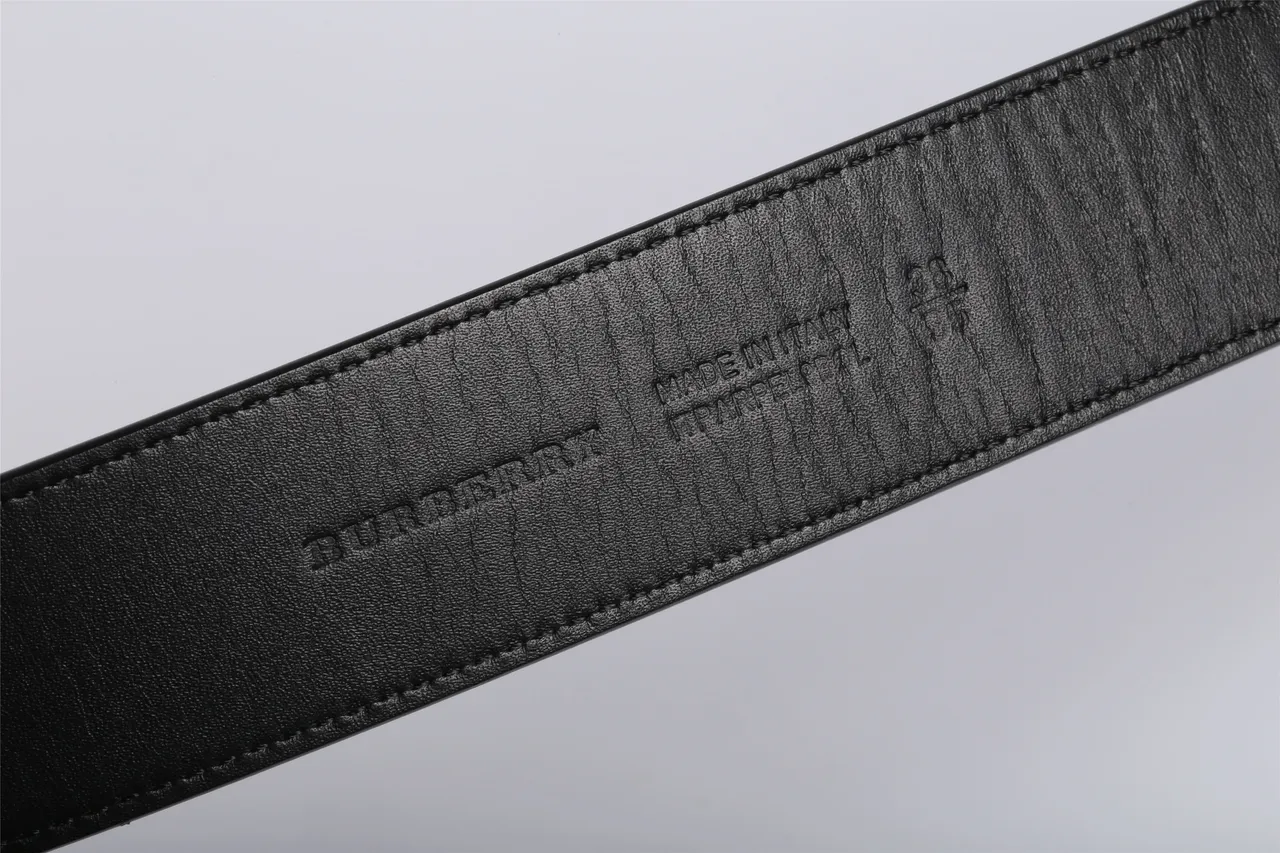 Black Navy Reversible Two-Tone Engraved Gold Buckle Leather Belt 5