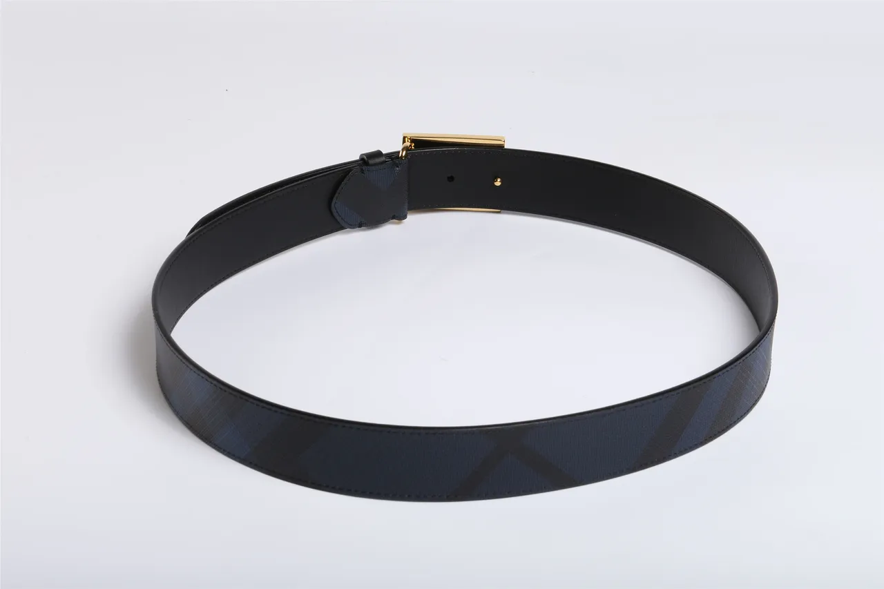 Black Navy Reversible Two-Tone Engraved Gold Buckle Leather Belt 6