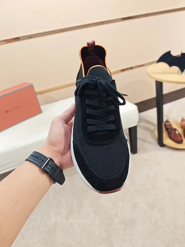 Black Orange Knit Mesh Upper Contrast Lining And Heel Tab Sneakers 5