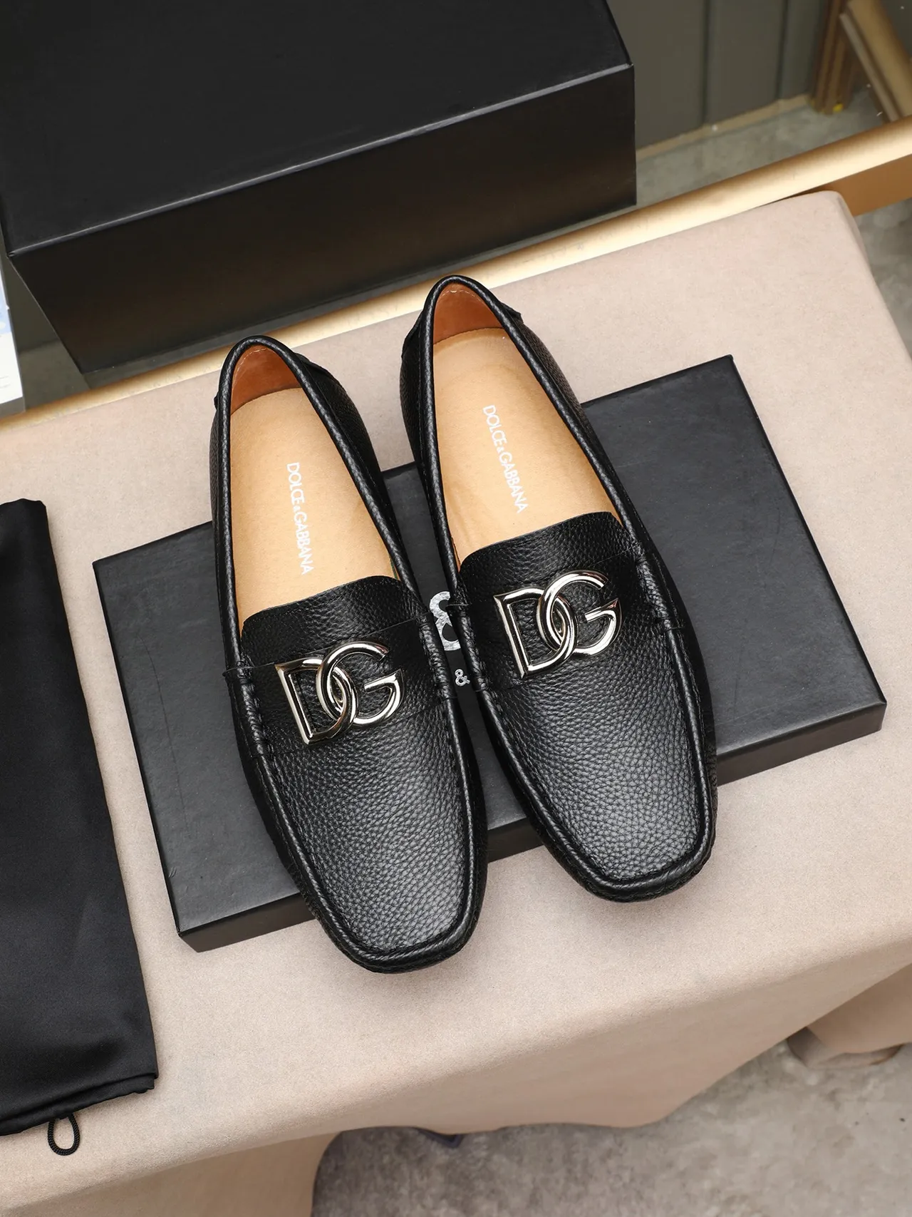 Black Pebbled Leather Buckle Loafer 3
